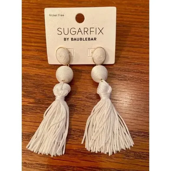 Women's Sugarfix by BaubleBar White Tassel Earrings- NWT- Nickel Free - Picture 1 of 7